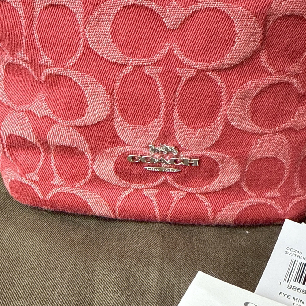 Coach Red Denim Mini Faye Drawstring Bag Crossbody NWT - Picture 4 of 10